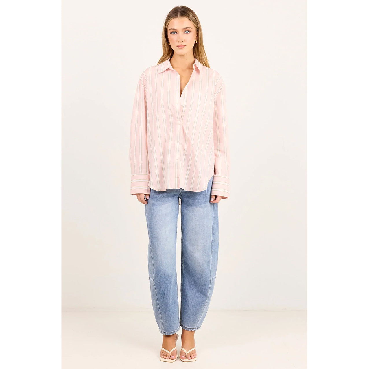 You Got This Pink/Beige Stripe Oversized Boyfriend Shirt