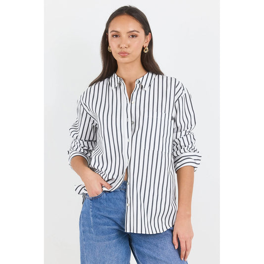 You Got This White/Black Stripe Boyfriend Shirt