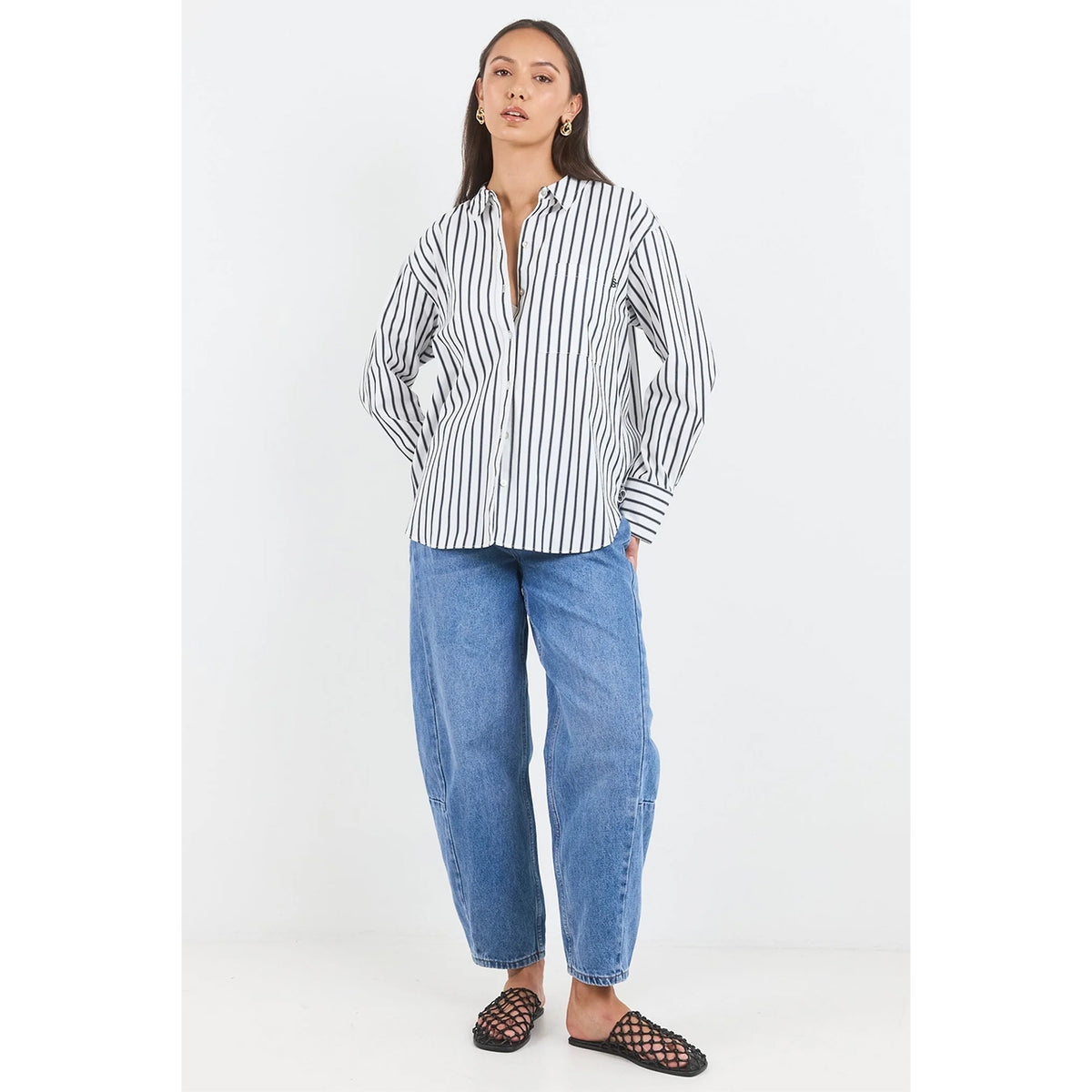 You Got This White/Black Stripe Boyfriend Shirt