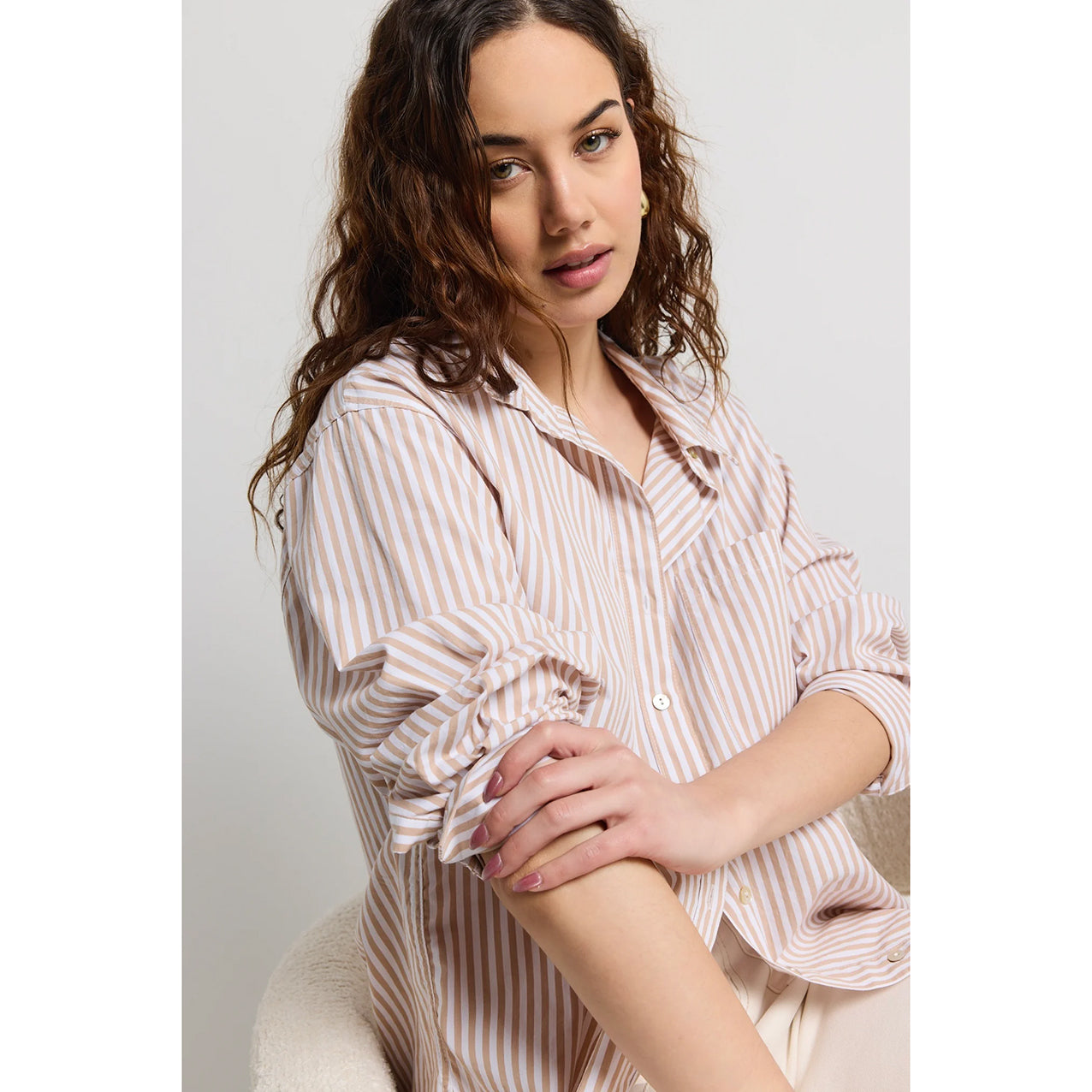 You Got This Ecru Stripe Poplin Oversized Shirt