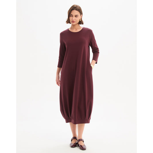 Banded Hem Jersey Dress Mulled Wine