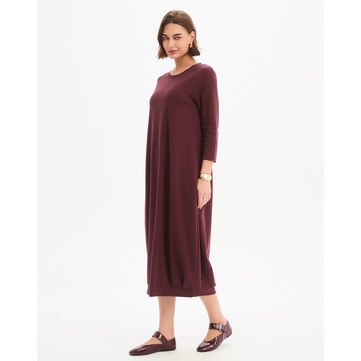 Banded Hem Jersey Dress Mulled Wine