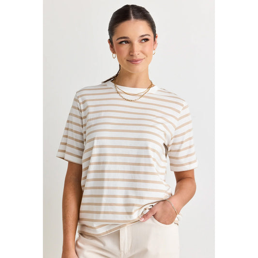 Binding White Natural Stripe Box Tee