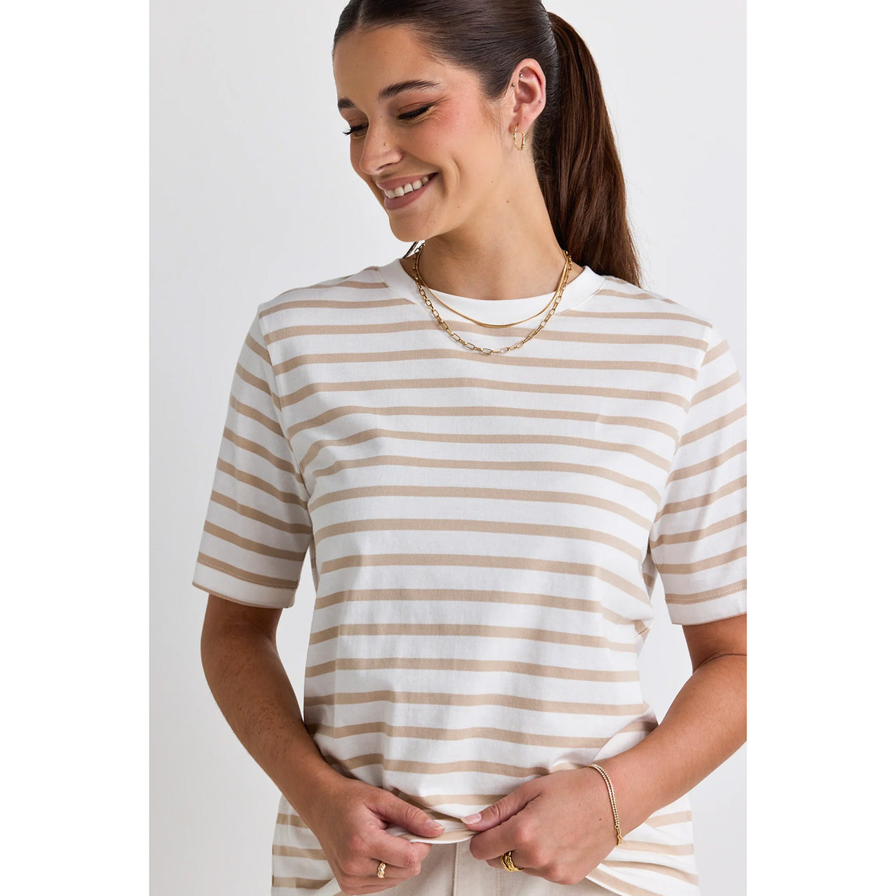 Binding White Natural Stripe Box Tee