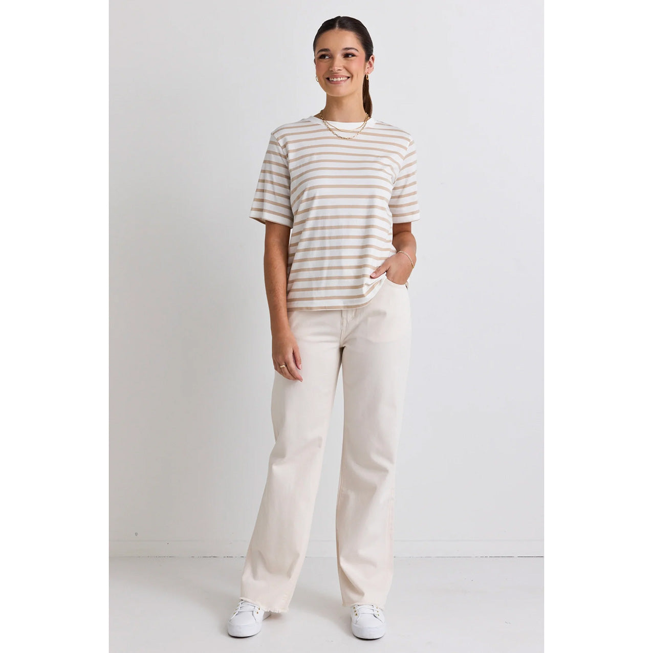 Binding White Natural Stripe Box Tee