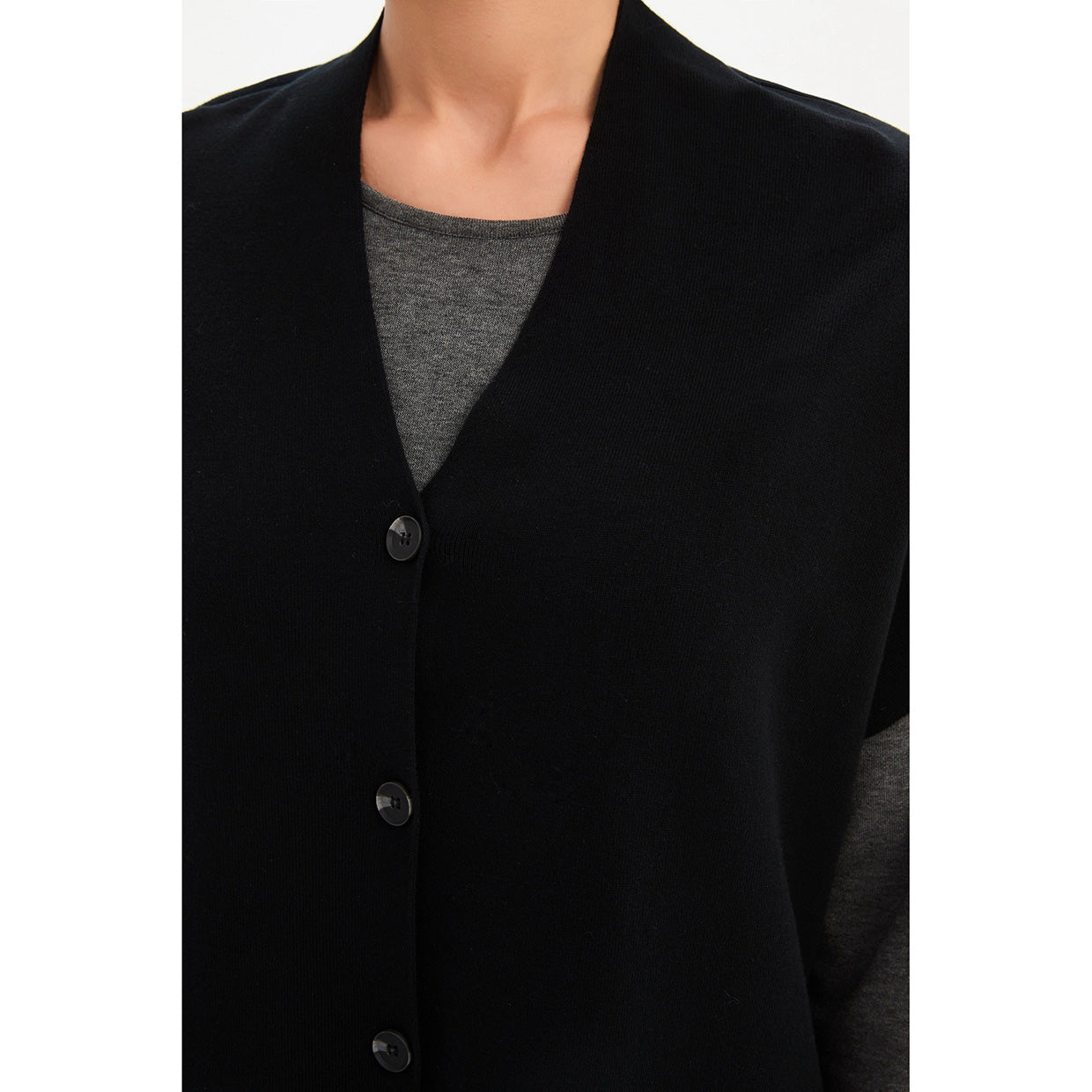 Button Up Knit Vest Black