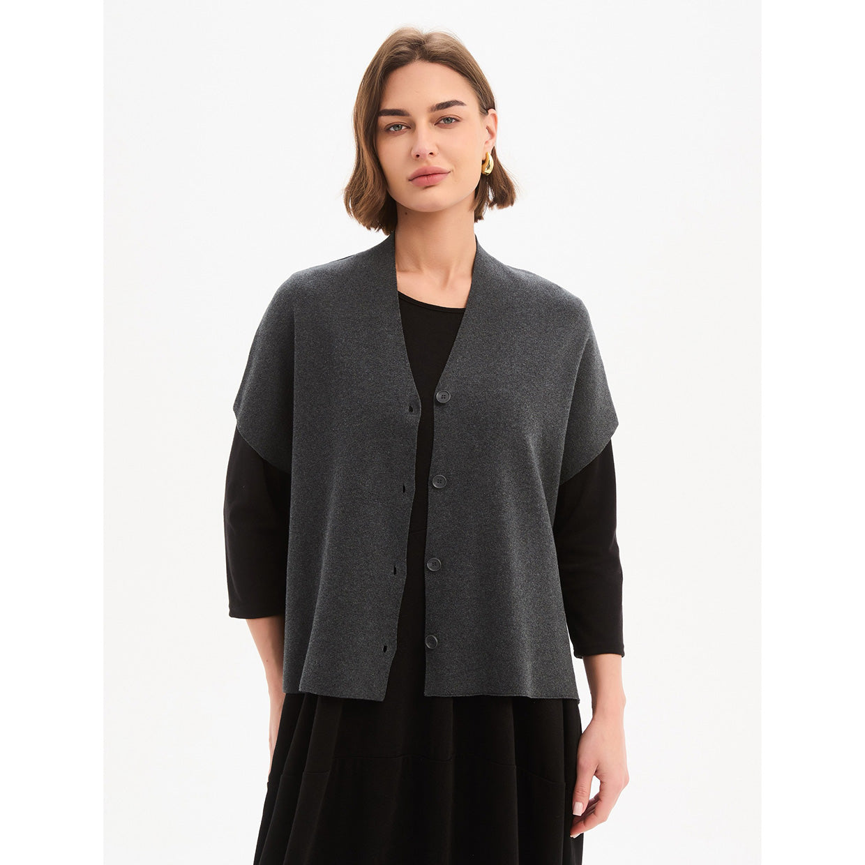 Button Up Knit Vest Charcoal