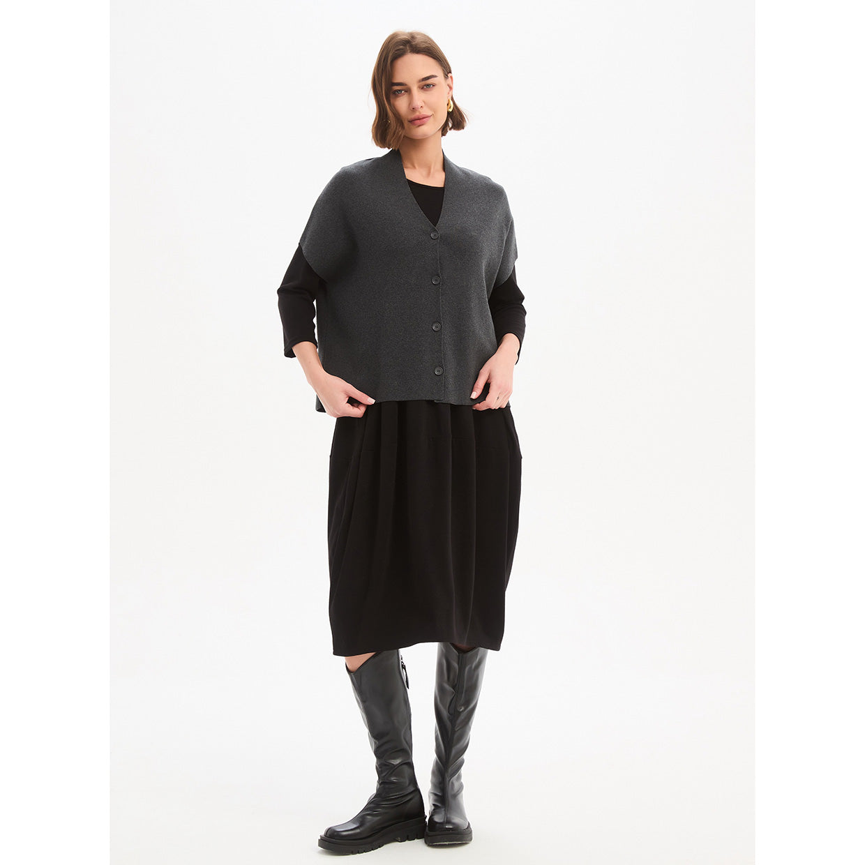 Button Up Knit Vest Charcoal