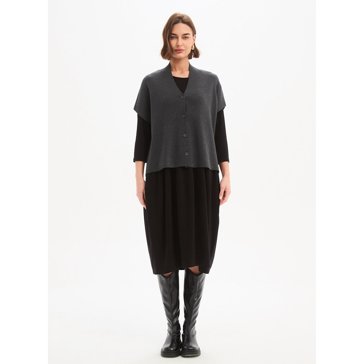 Button Up Knit Vest Charcoal