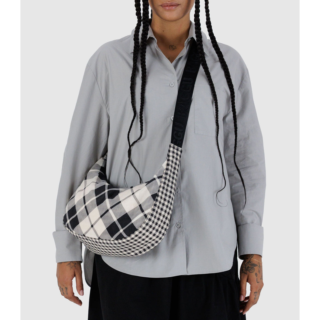 Baggu Medium Nylon Crescent Bag Mixed Plaid