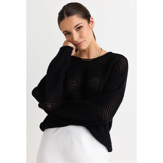 Dawn Black Crochet Knit Jumper