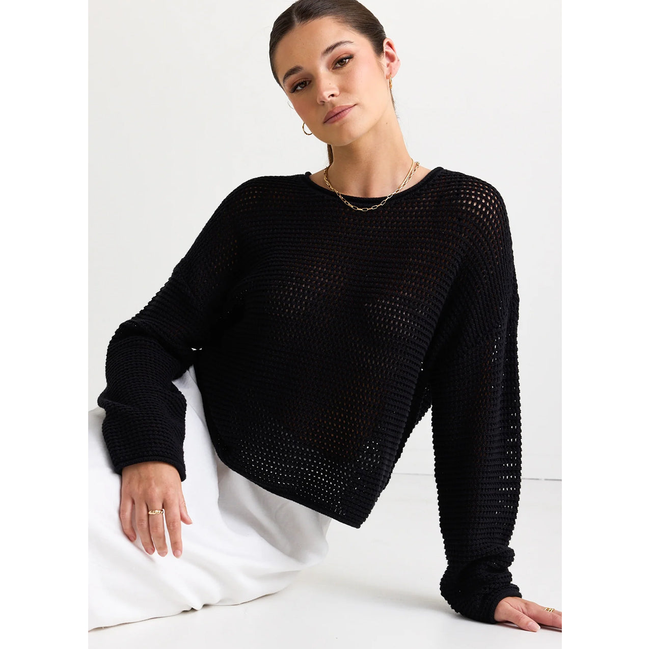 Dawn Black Crochet Knit Jumper