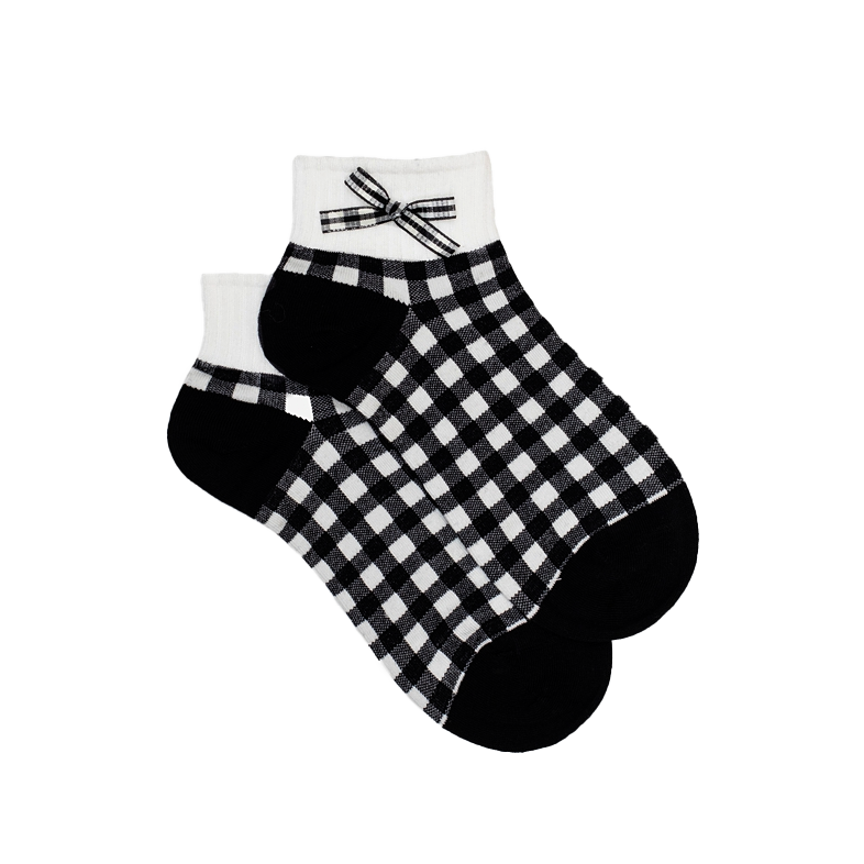 Gingham Bow Black Socks