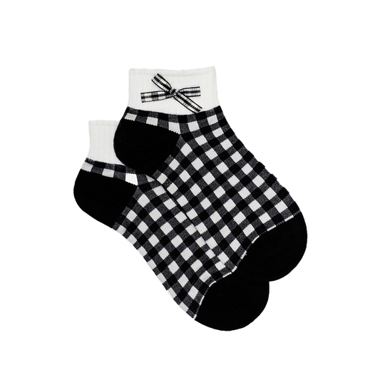 Gingham Bow Black Socks