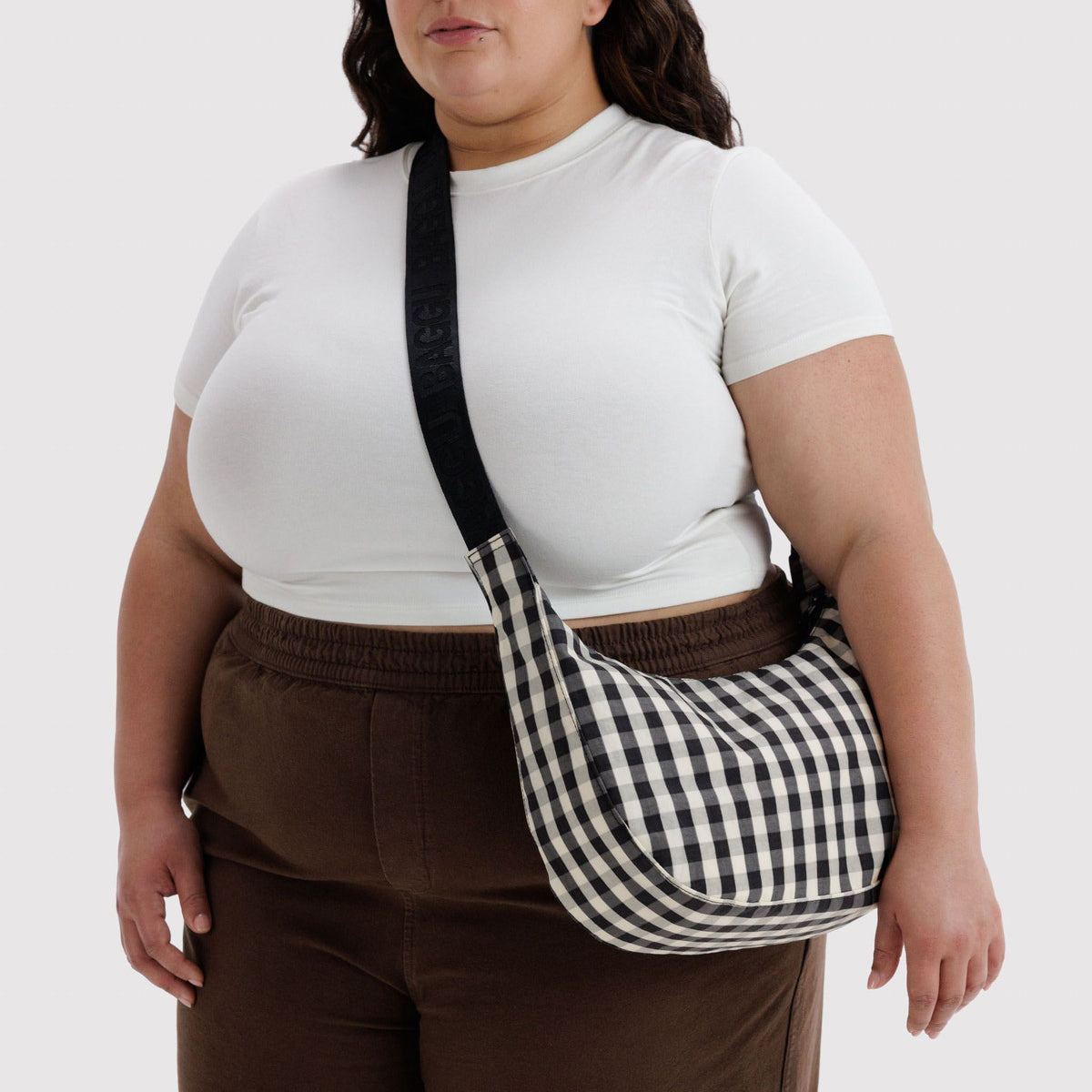 Baggu Medium Nylon Crescent Bag Black/Cream Gingham