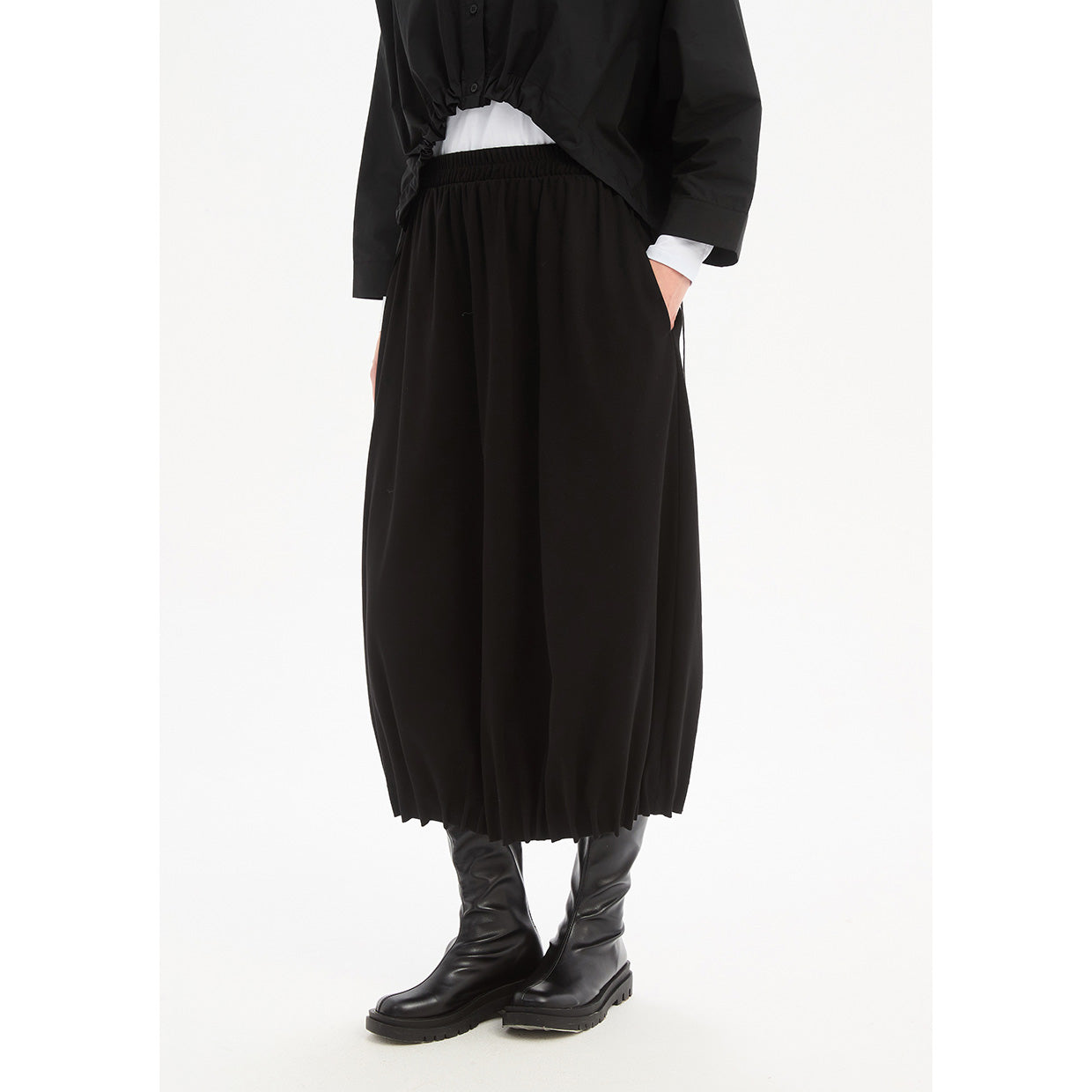 Jersey Pin Tuck Hem Skirt Black
