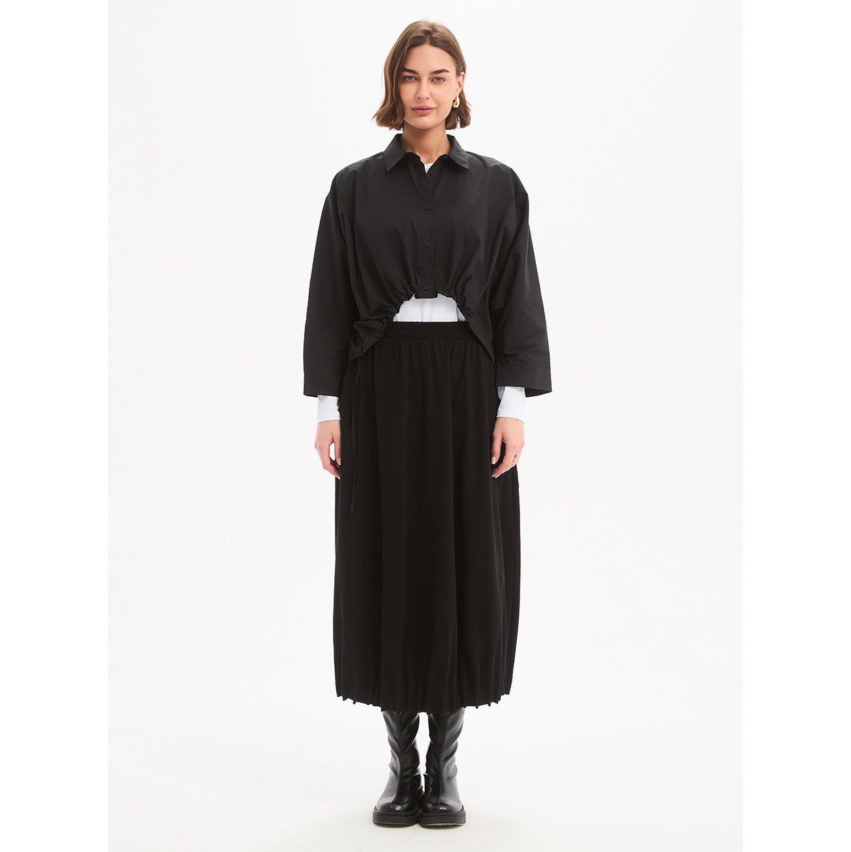 Jersey Pin Tuck Hem Skirt Black