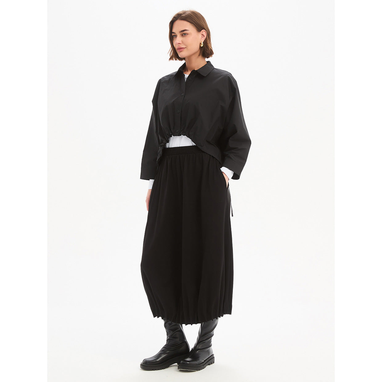 Jersey Pin Tuck Hem Skirt Black