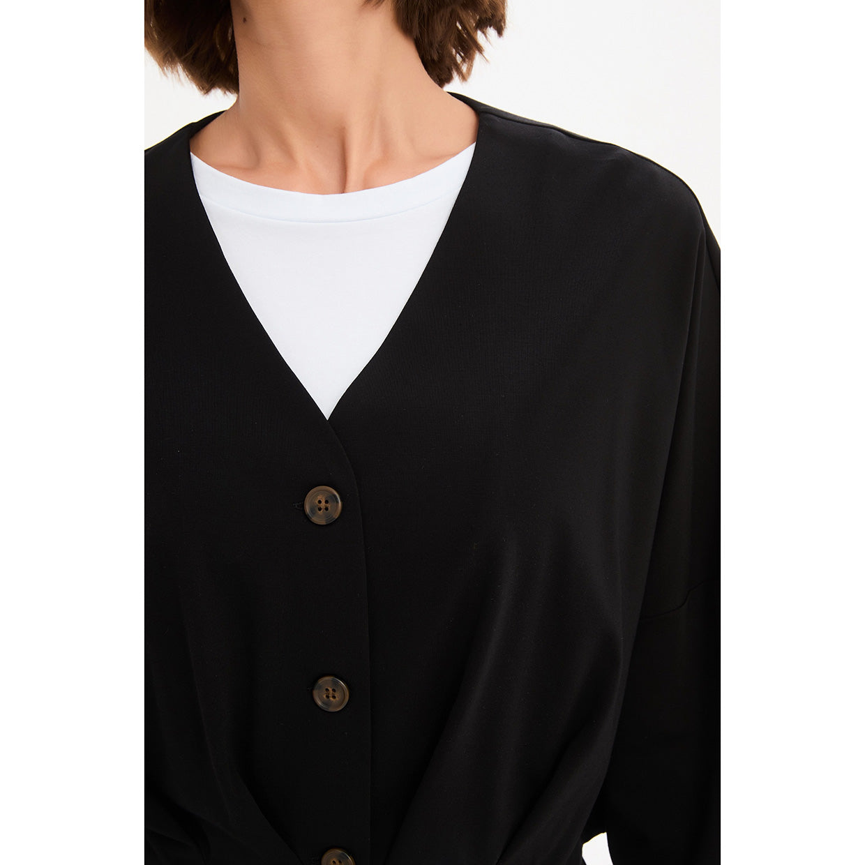 Pleat Hem Crop Cardigan Black