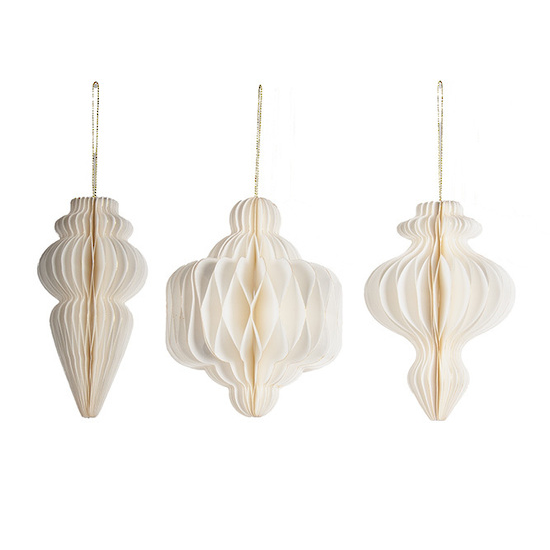 Papier Gilded Finial Asst Set 3 Off White