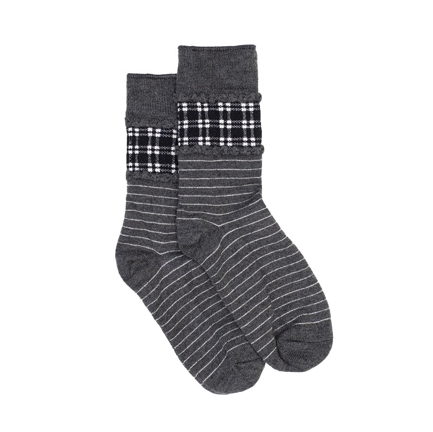 Slate Stripe & Check Sock