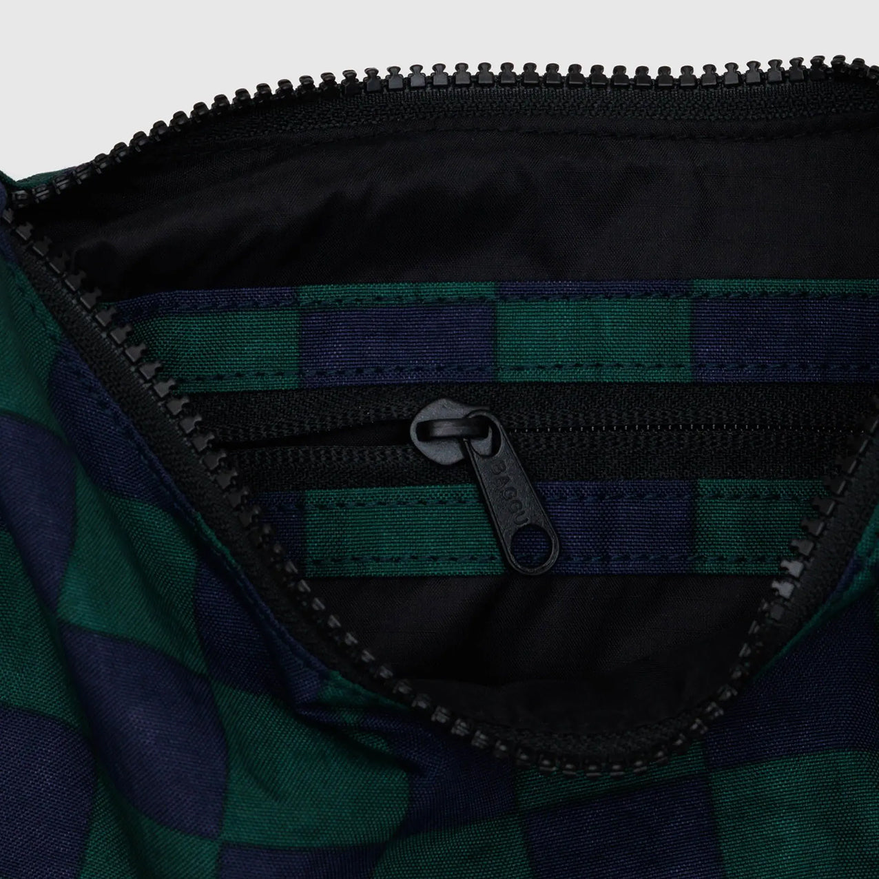 Baggu Small Nylon Crescent Bag Navy Green Check