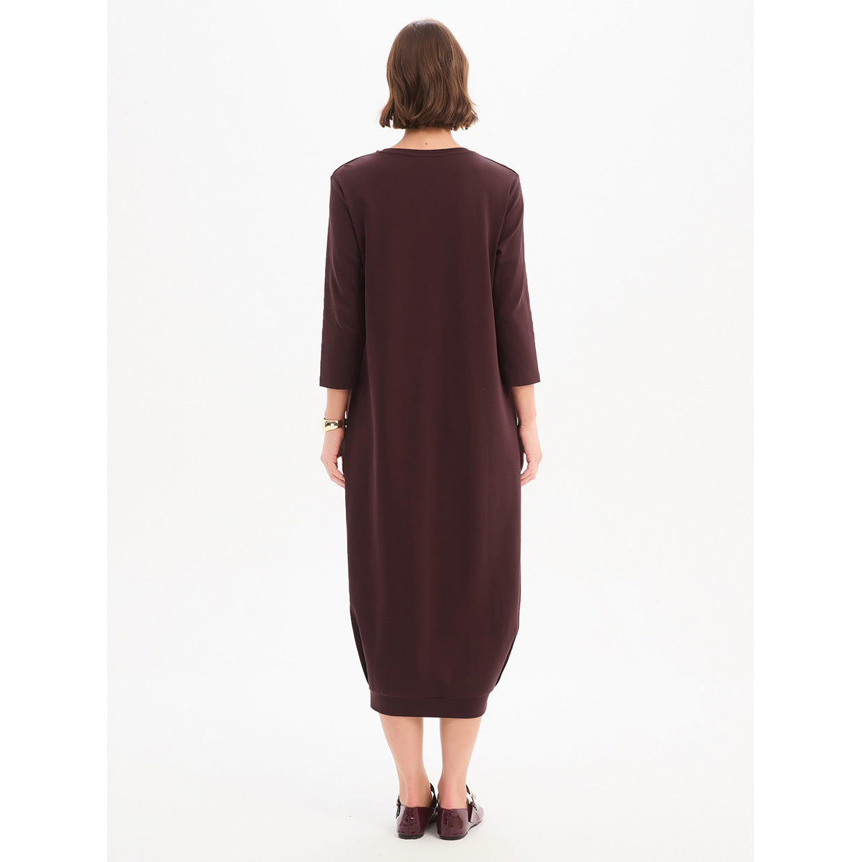 Banded Hem Jersey Dress Mulled Wine