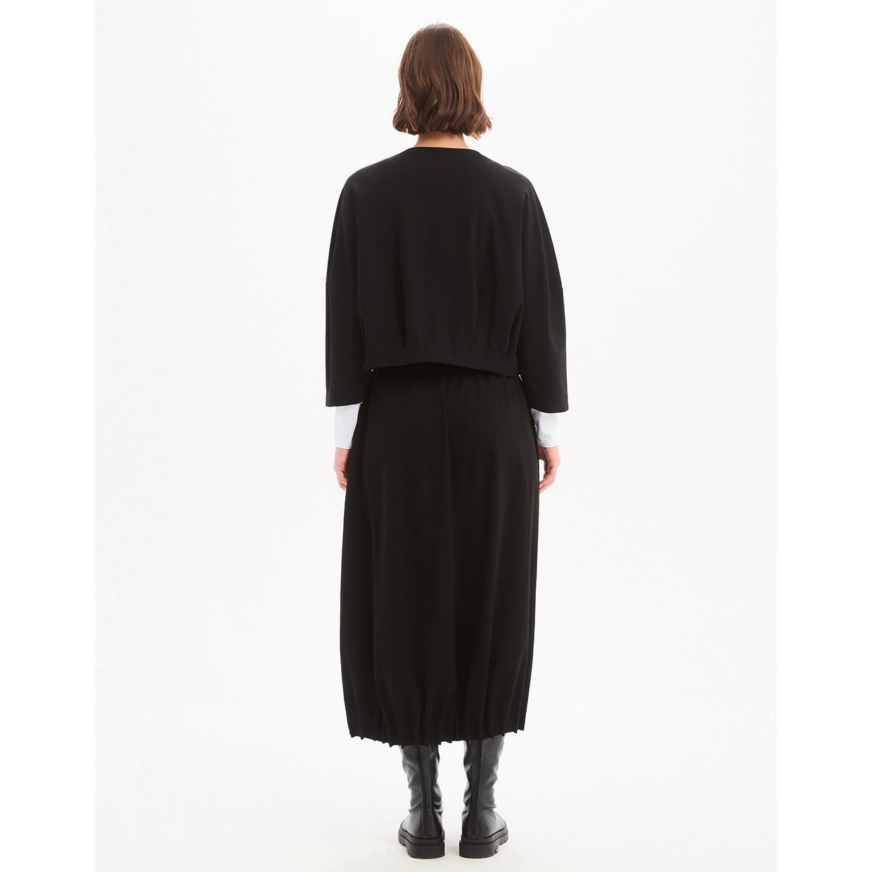 Pleat Hem Crop Cardigan Black