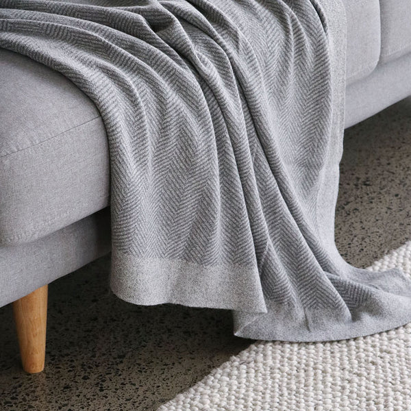 Mulberi Carmel Throw - Create a sense of indulgence with this soft, cotton throw. The fine knit gives a beautiful drape while the gentle tone-on-tone chevron pattern adds interest. Available in two colours.  Size: 125x150cm 100% Cotton
