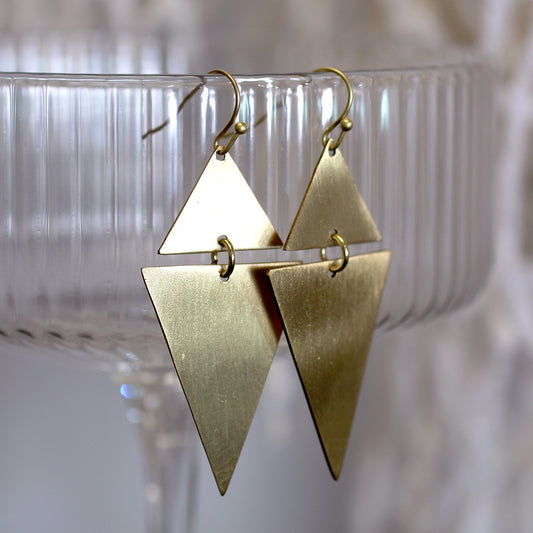 Gold Hanging Tri Earrings