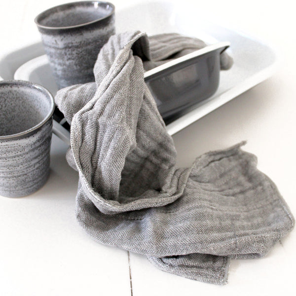 Nawrap natural dishcloth + tea towel Nawrap’s signature binchotan dishcloth/tea towel is anti-microbial and anti-odor. The dish cloth features a distinctive weave not seen outside of Japan. Binchotan is a Japanese oak charcoal prized for its purifying powers. Featuring a 6 layer weave that increases water absorbency and durability. Textured surface means better cleaning power while damp. Dries quickly after use. Avoid contact with bleach and do not put in the dryer.   Once you've tried these you will never 