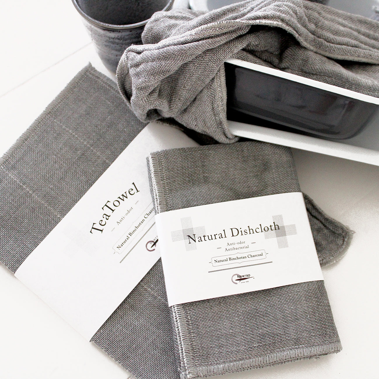 Nawrap Natural Dishcloth + Tea Towel - Charcoal