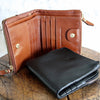 Genuine soft leather double zip compartment dome closing wallet  6 card holder spaces and note compartment  Size: H: 95mm (Folded), 200mm (Open) W: 110mm