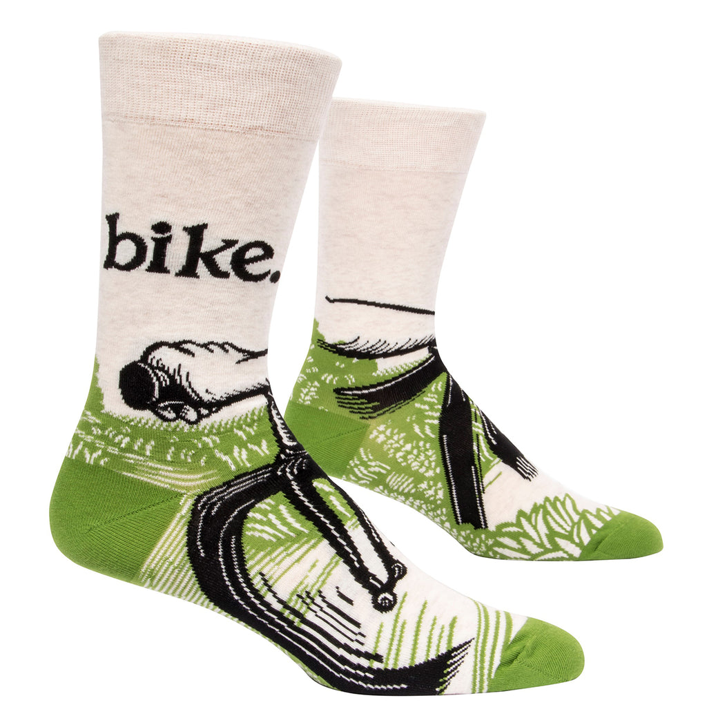 On or off road, up or down hill, my gears are turning and I feel great!  Men's shoe size 7-12.  54% combed cotton; 43% nylon; 3% spandex.