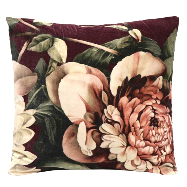 Sari Printed Velvet Cushion - Peony