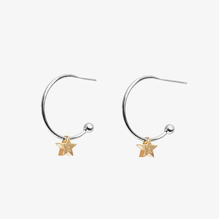 Two Tone Star Hoop Earrings