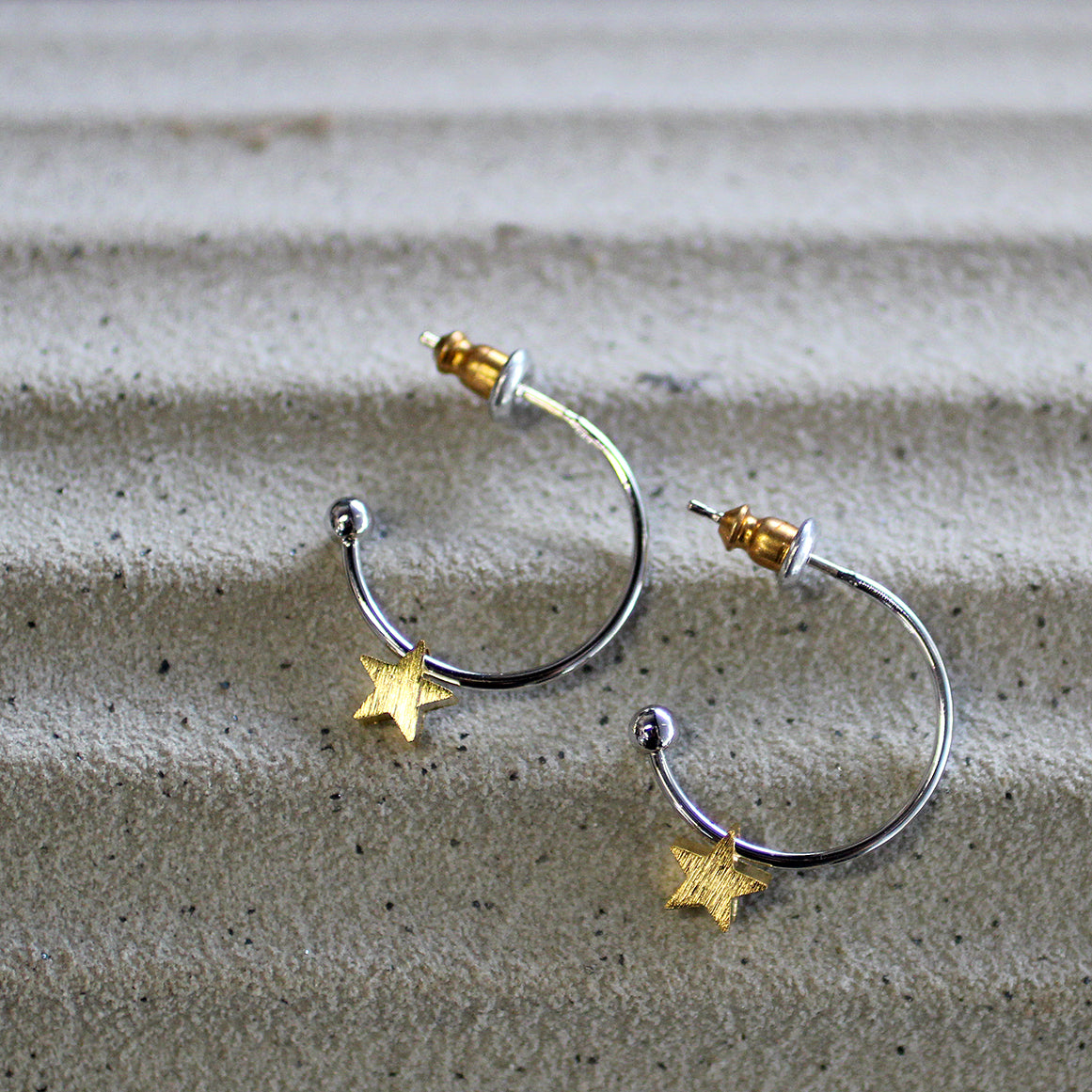 Two Tone Star Hoop Earrings